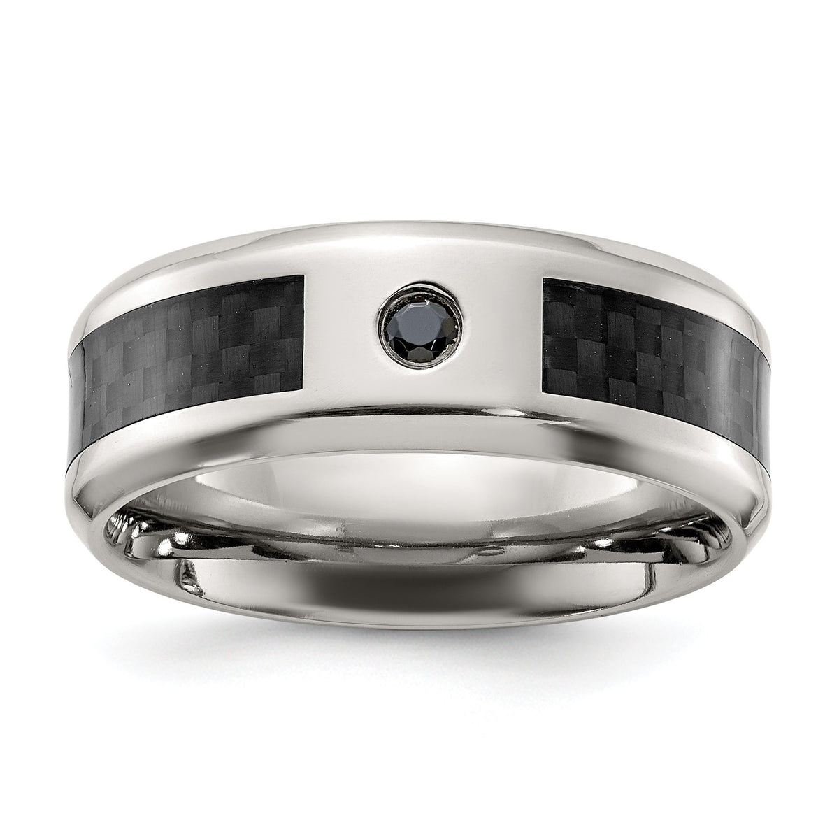 Chisel Carbon Fiber Inlay and Cubic Zirconia Wedding Band in Titanium, 8mm, Size 7–13 - Sophia Jewelers Main image