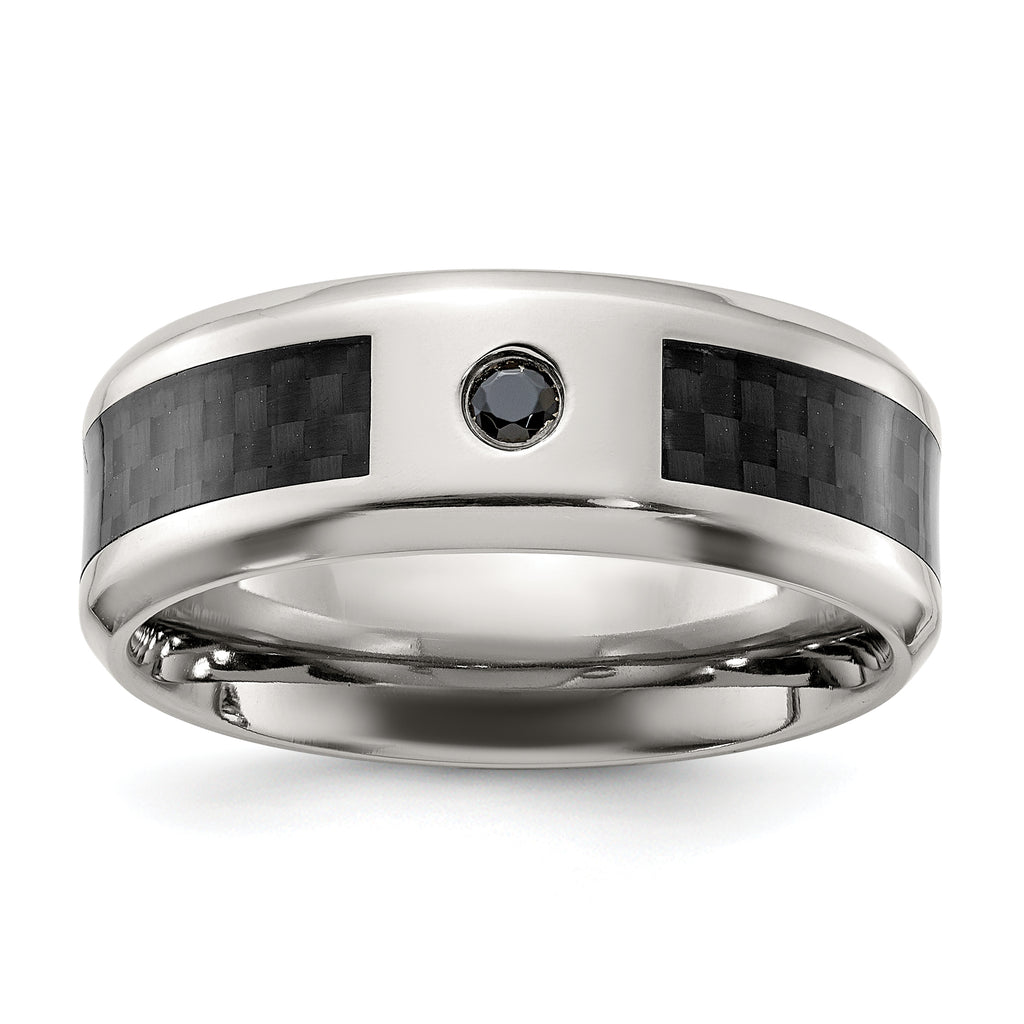 Chisel Titanium Polished with Black Carbon Fiber Inlay and CZ 8mm Band