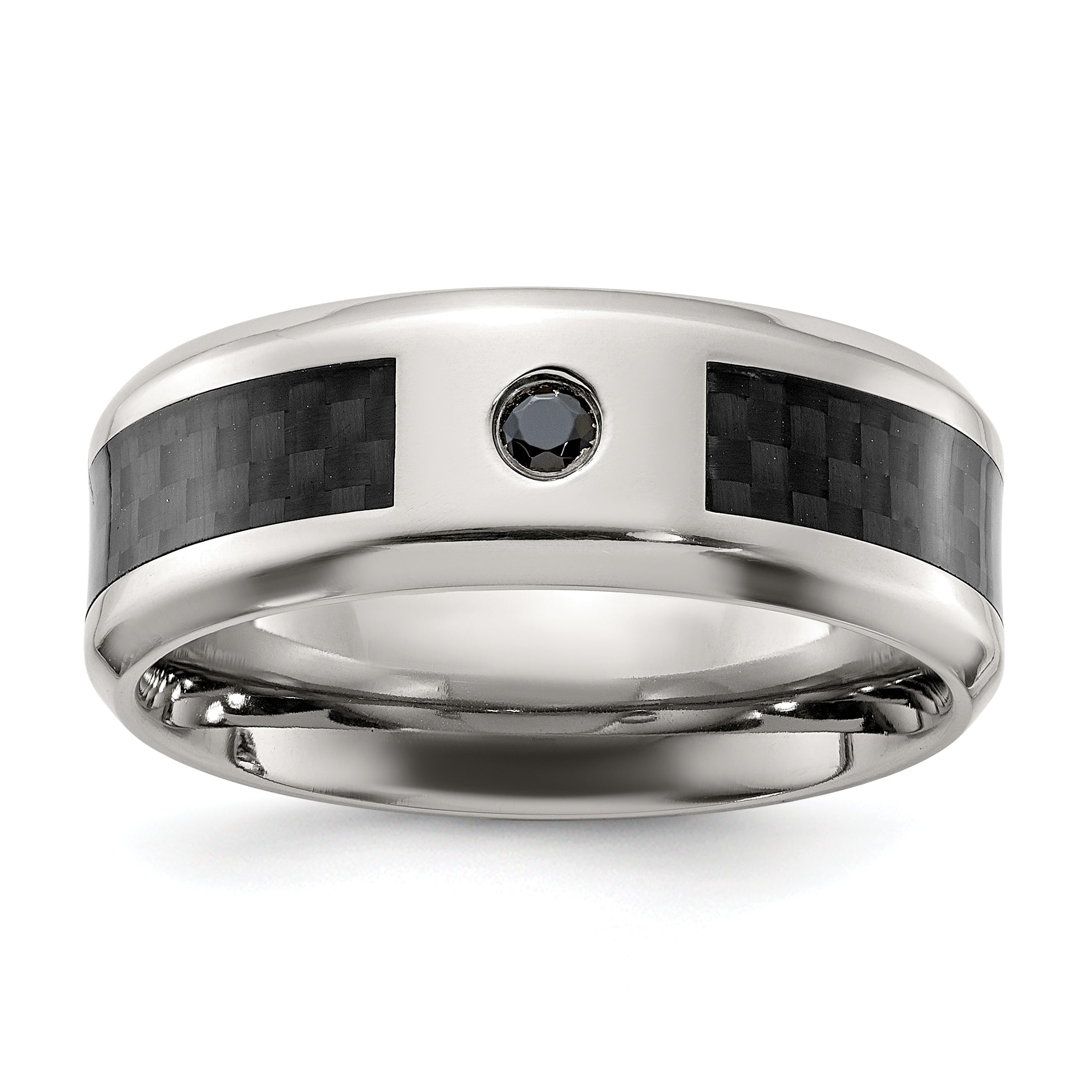 Chisel Titanium Polished with Black Carbon Fiber Inlay and CZ 8mm Band