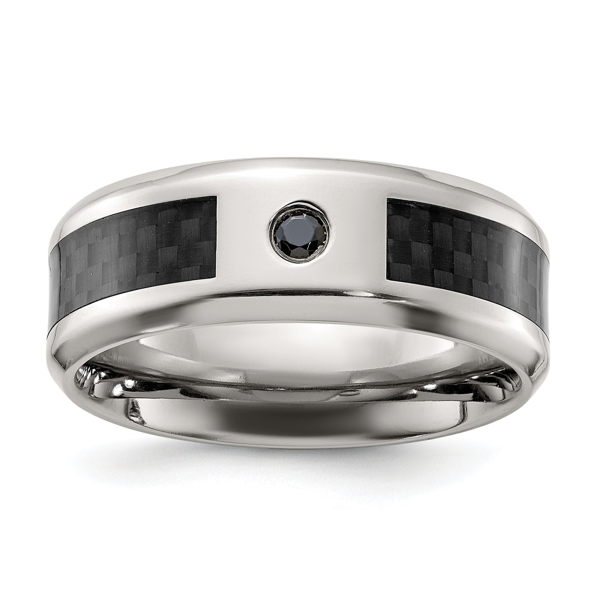 Chisel Titanium Polished with Black Carbon Fiber Inlay and CZ 8mm Band