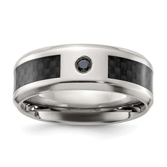 Chisel Titanium Polished with Black Carbon Fiber Inlay and CZ 8mm Band