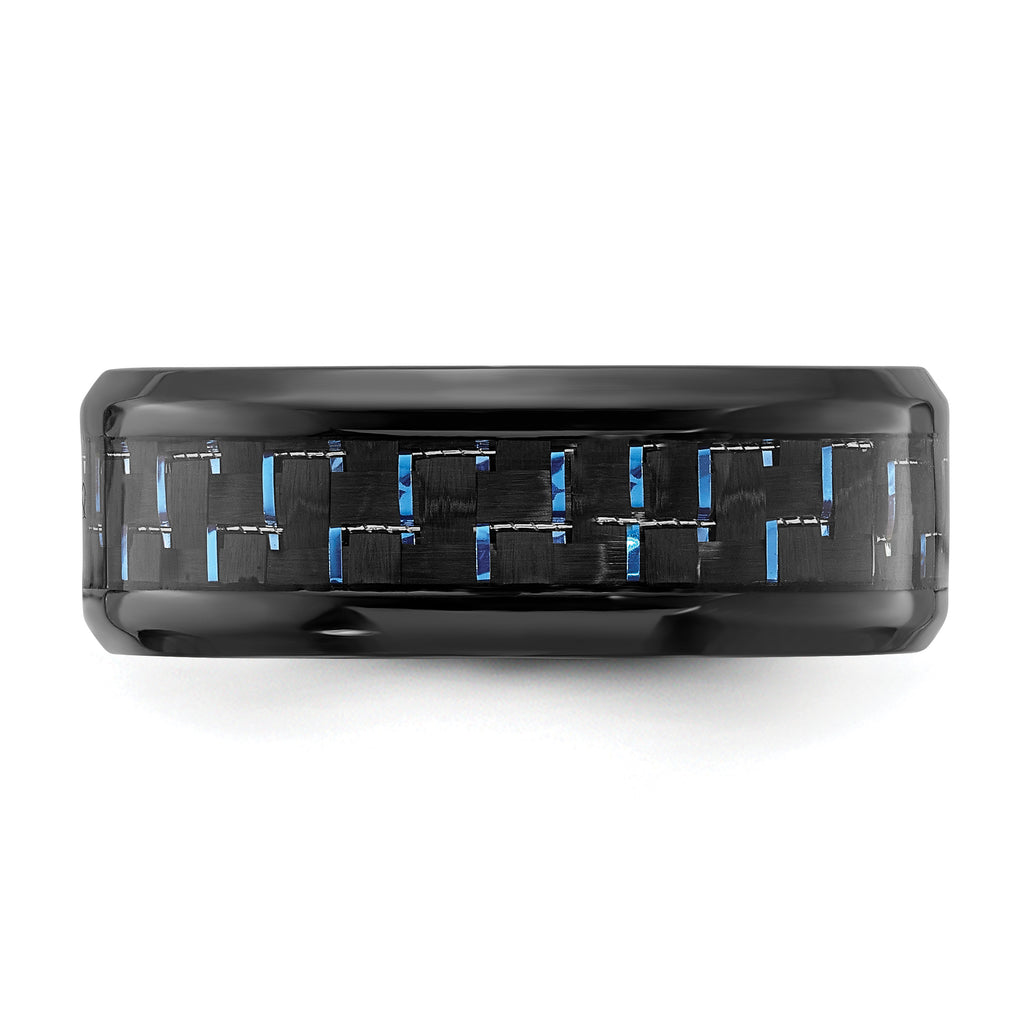 Chisel Black Titanium Polished with Black and Blue Carbon Fiber Inlay 8mm Band