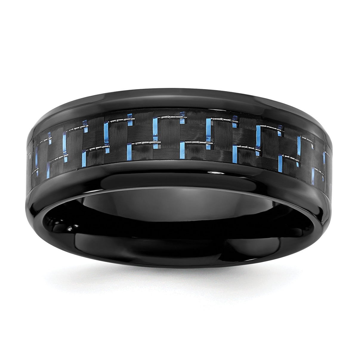 Chisel Carbon Fiber Inlay Wedding Band in Black IP-Plated Titanium, 8mm, Size 7–13 - Sophia Jewelers Main image