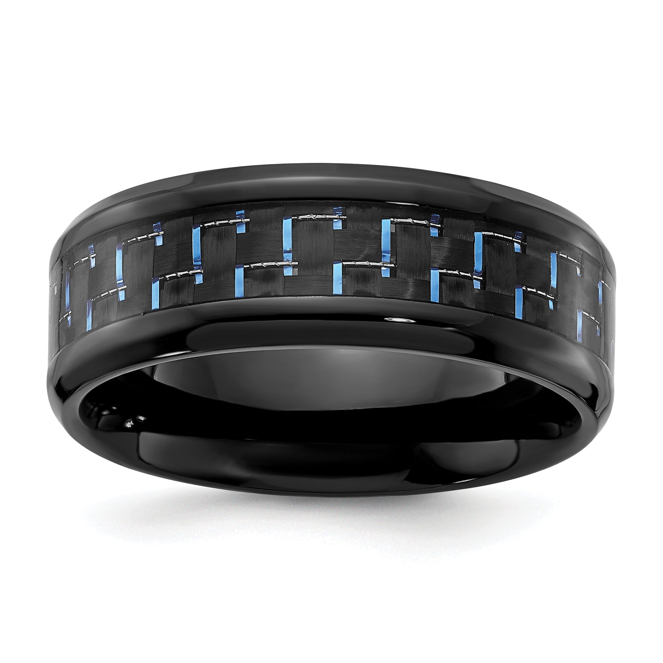 Chisel Black Titanium Polished with Black and Blue Carbon Fiber Inlay 8mm Band Main image