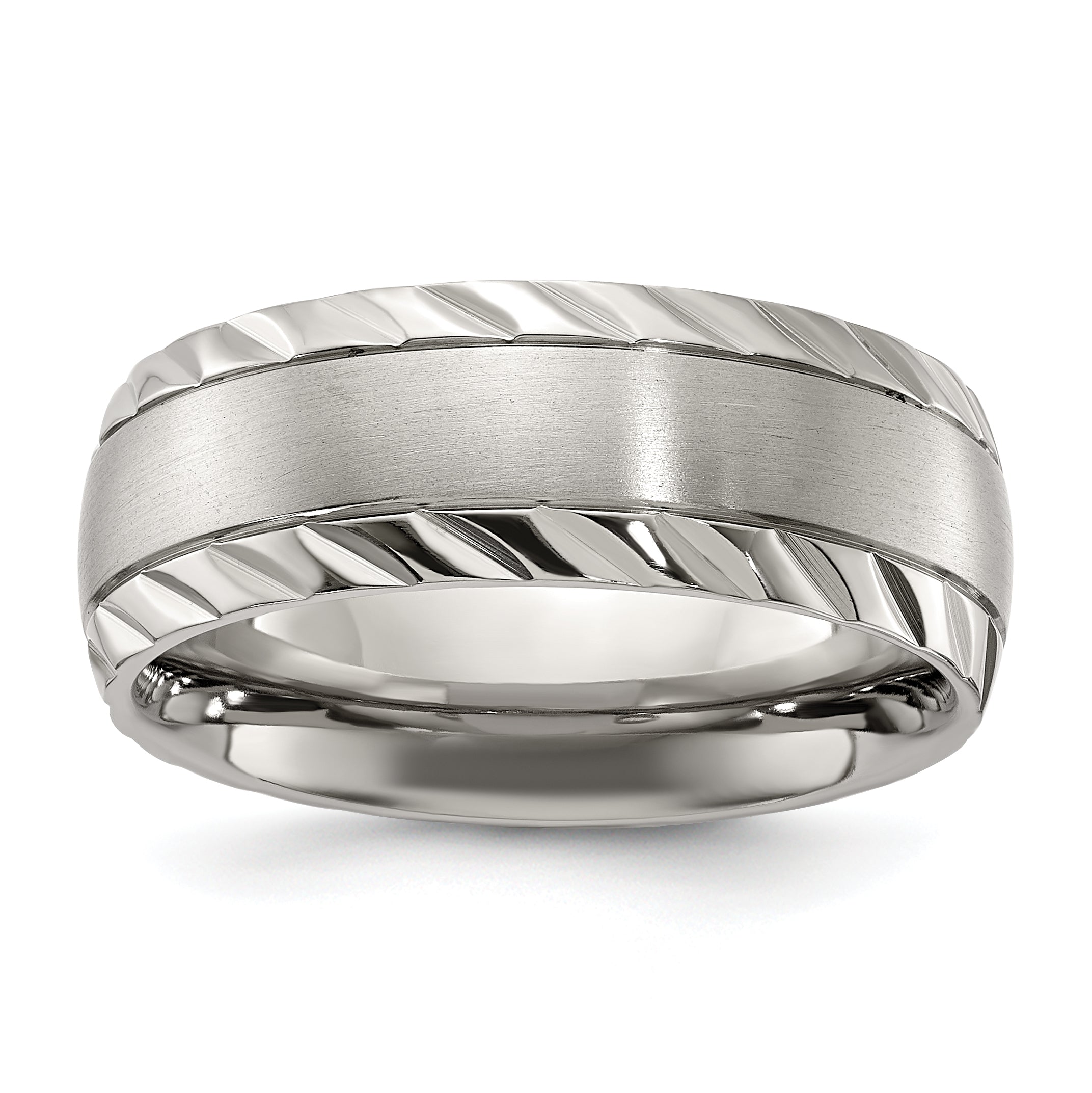 Chisel Titanium Polished with Brushed Center and Grooved Edge 8mm Band Main image