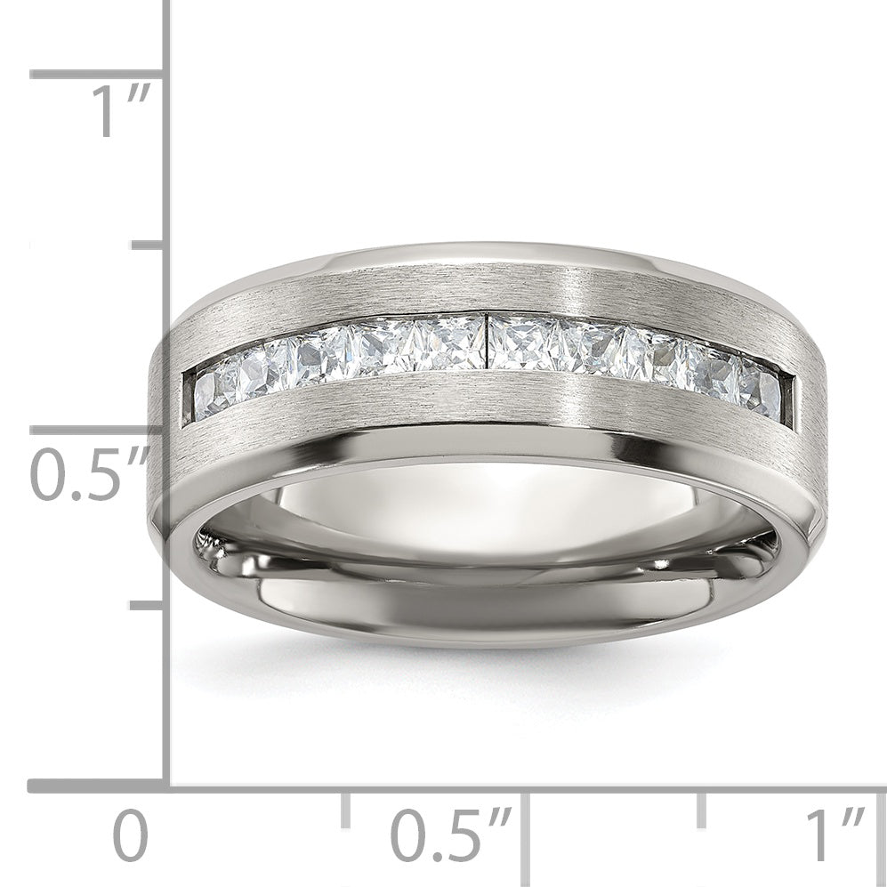 Chisel Titanium Brushed and Polished with CZ 8mm Band