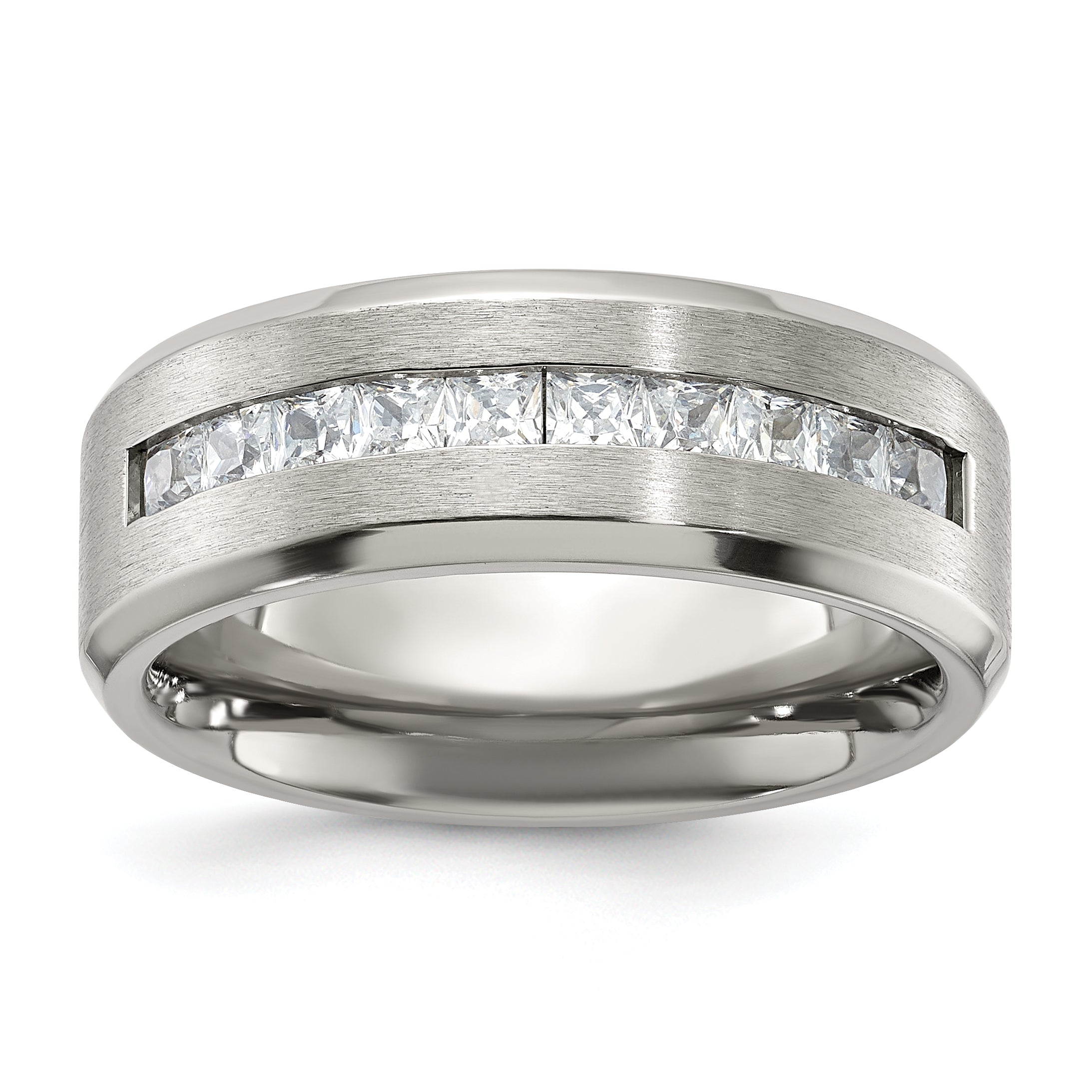 Chisel Titanium Brushed and Polished with CZ 8mm Band Main image