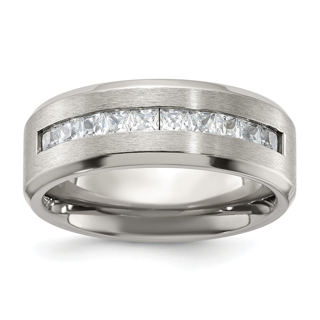 Chisel Titanium Brushed and Polished with CZ 8mm Band