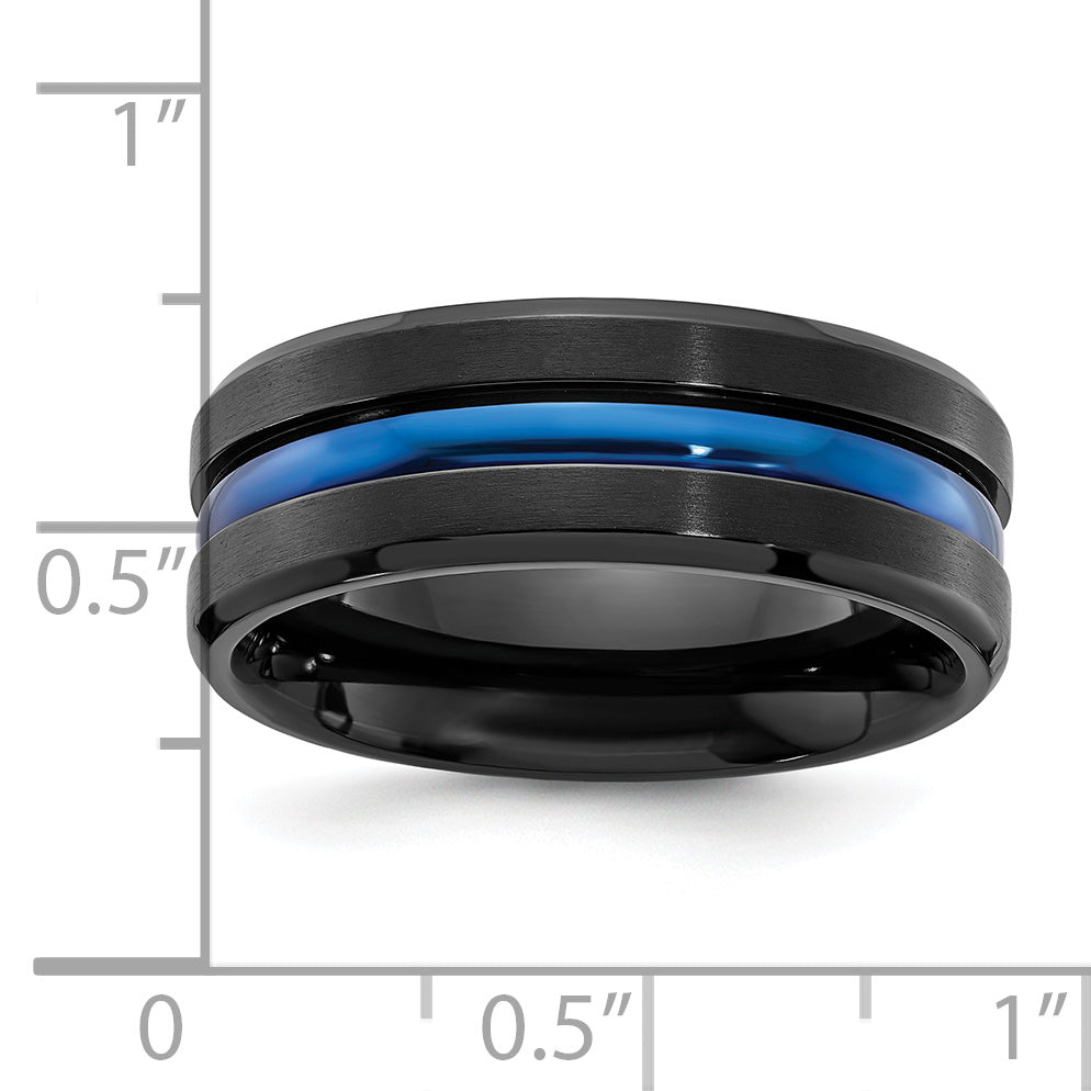 Chisel Black Titanium Brushed with Polished Blue IP-plated Center 8mm Band