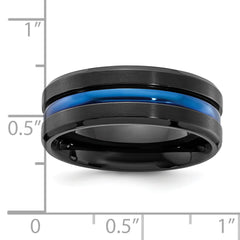 Chisel Black Titanium Brushed with Polished Blue IP-plated Center 8mm Band