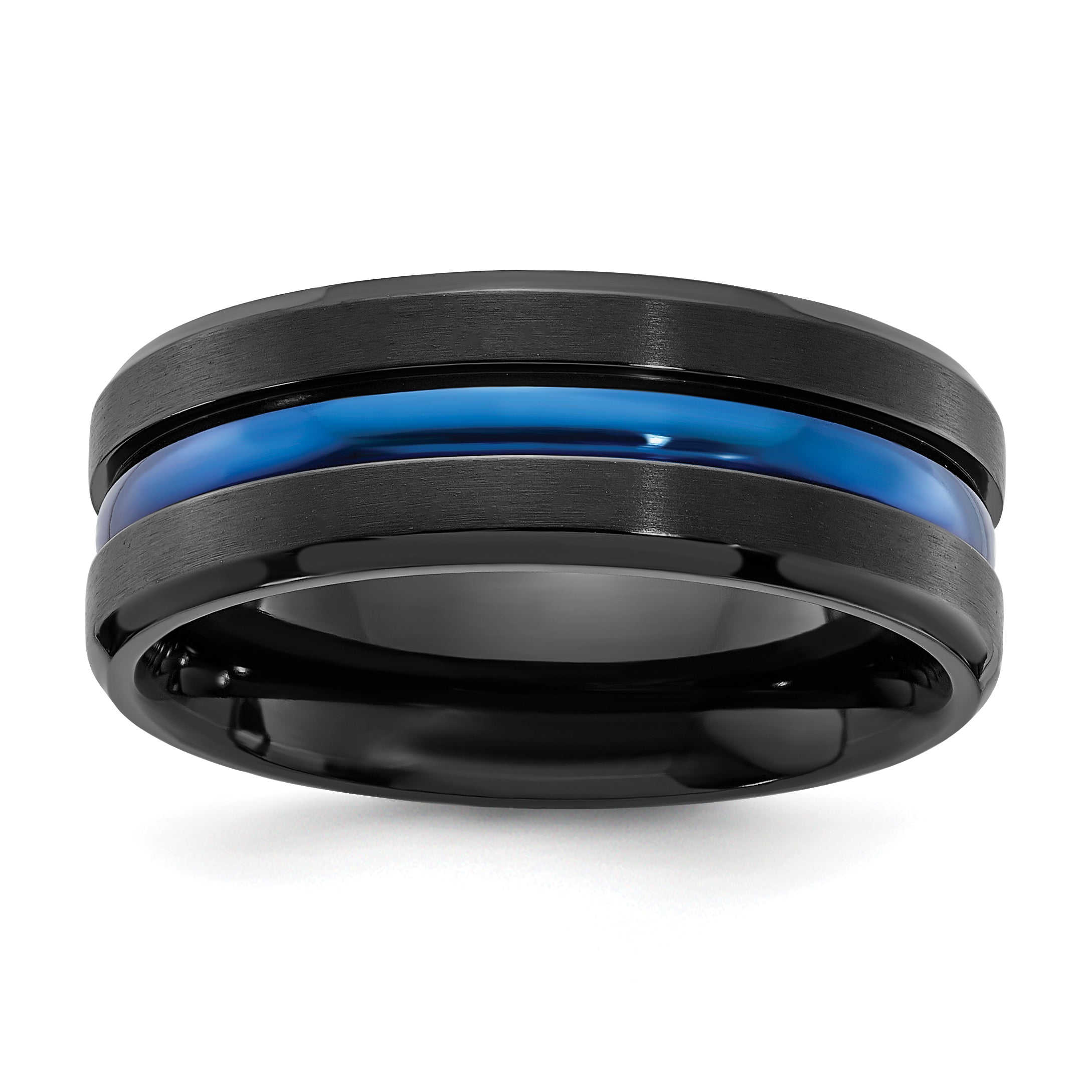 Chisel Black Titanium Brushed with Polished Blue IP-plated Center 8mm Band Main image