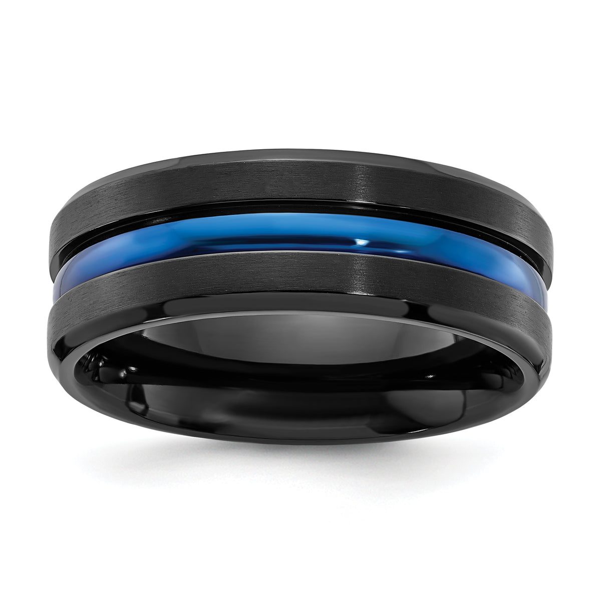 Chisel Black Titanium Brushed with Polished Blue IP-plated Center 8mm Band