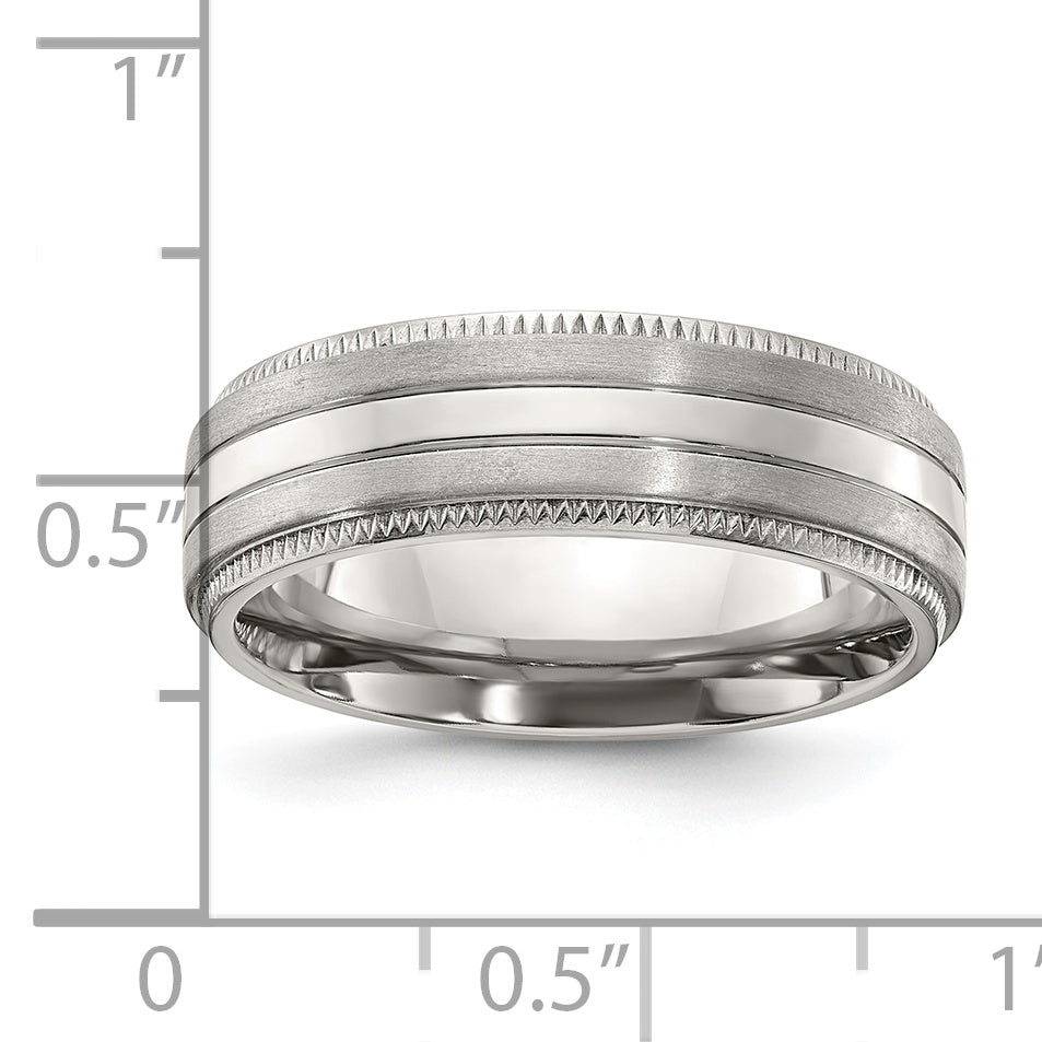 Chisel Titanium Brushed and Polished Textured Edge 7mm Band