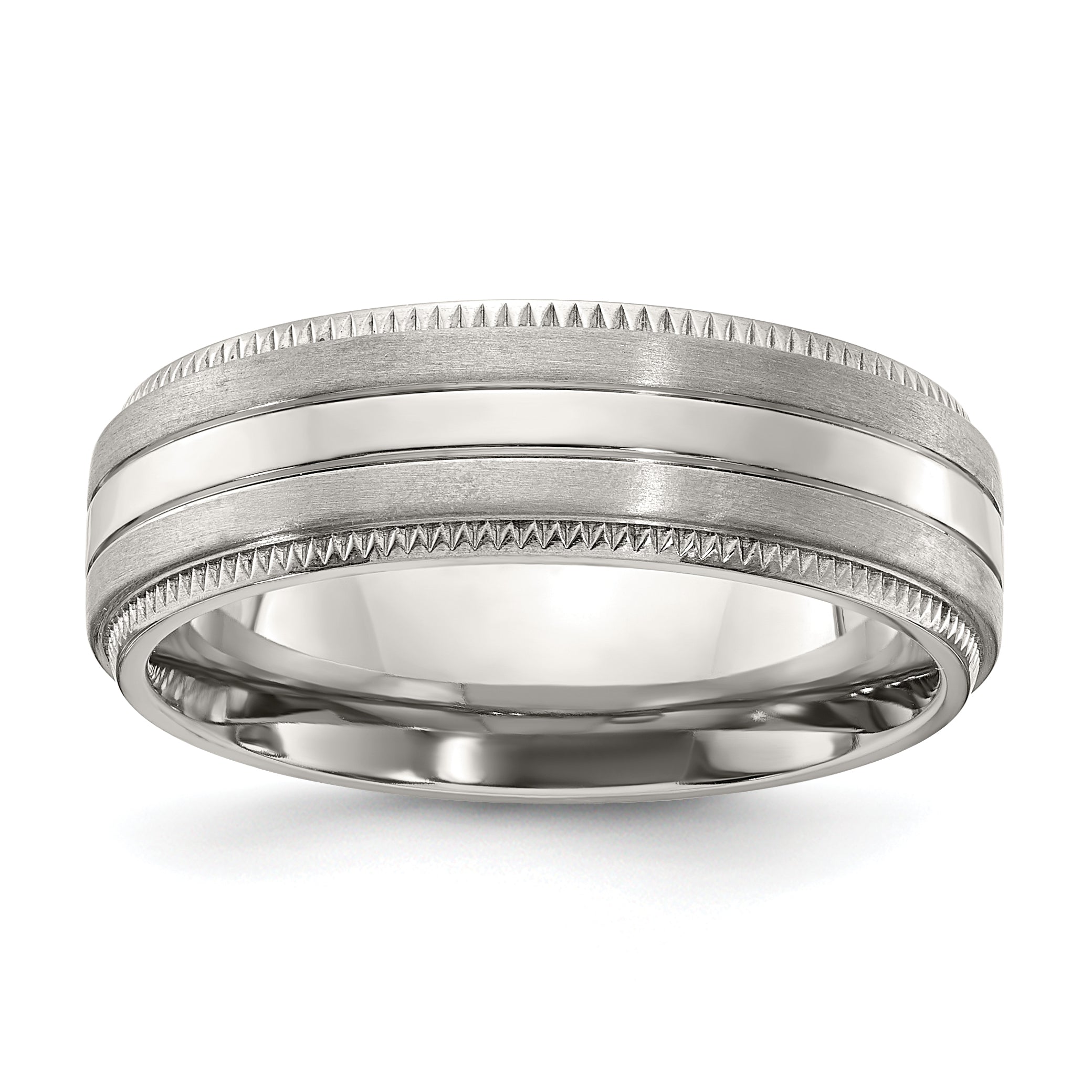 Chisel Titanium Brushed and Polished Textured Edge 7mm Band Main image