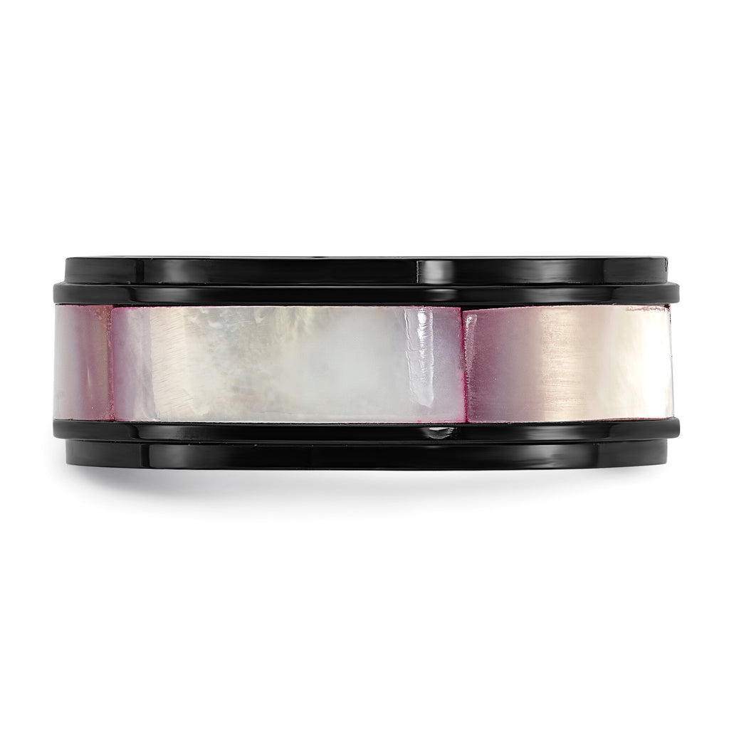 Chisel Titanium Black IP-plated Pink Mother of Pearl Inlay 8mm Band