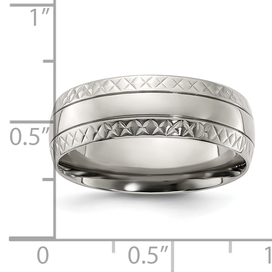 Chisel Titanium Polished Grooved Criss Cross Design 7mm Band