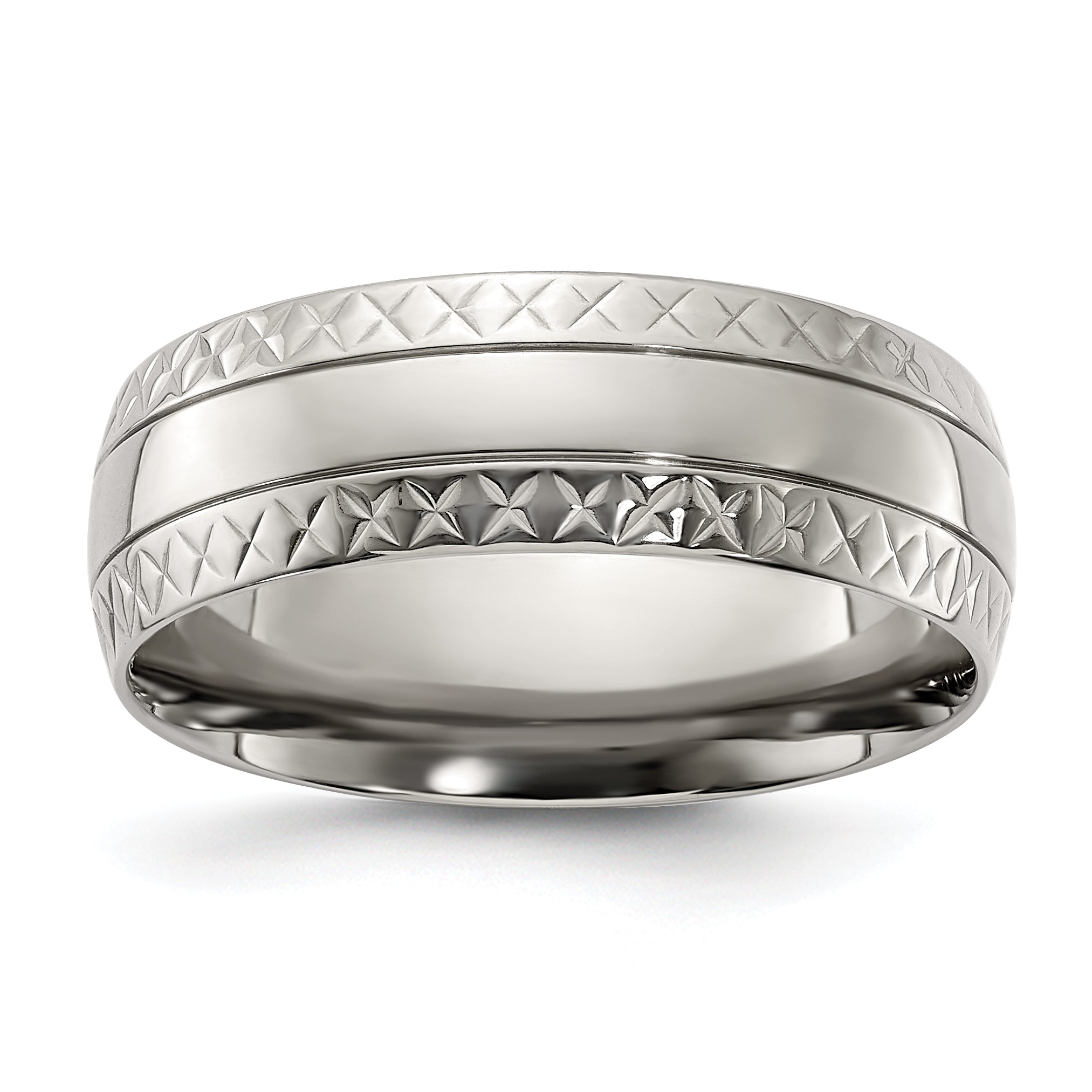 Chisel Titanium Polished Grooved Criss Cross Design 7mm Band Main image