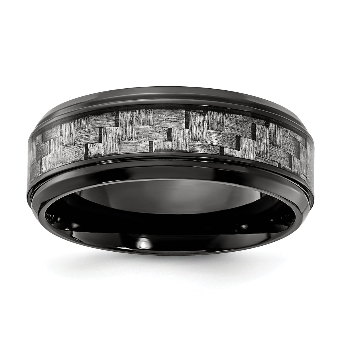 Chisel Carbon Fiber Inlay Wedding Band in Black Titanium, 8mm, Size 7–13 - Sophia Jewelers Main image