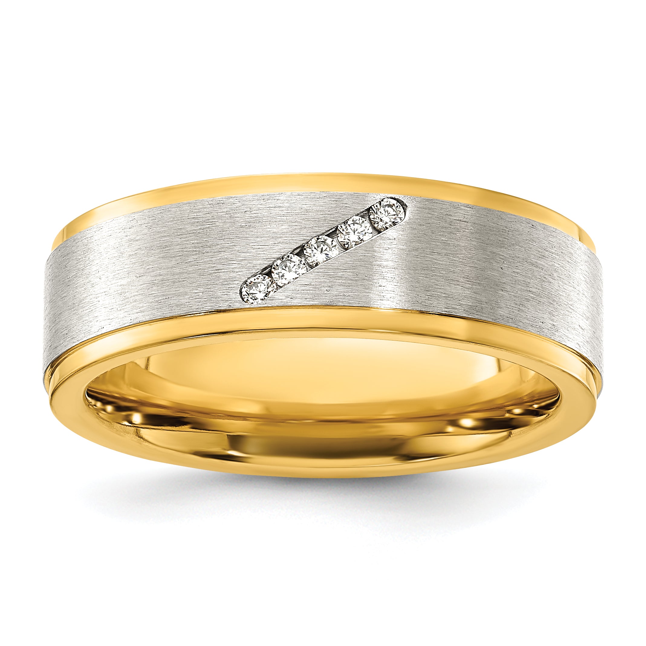 Chisel Titanium Polished Yellow IP-plated with CZ Brushed Center 8.00mm Band Main image
