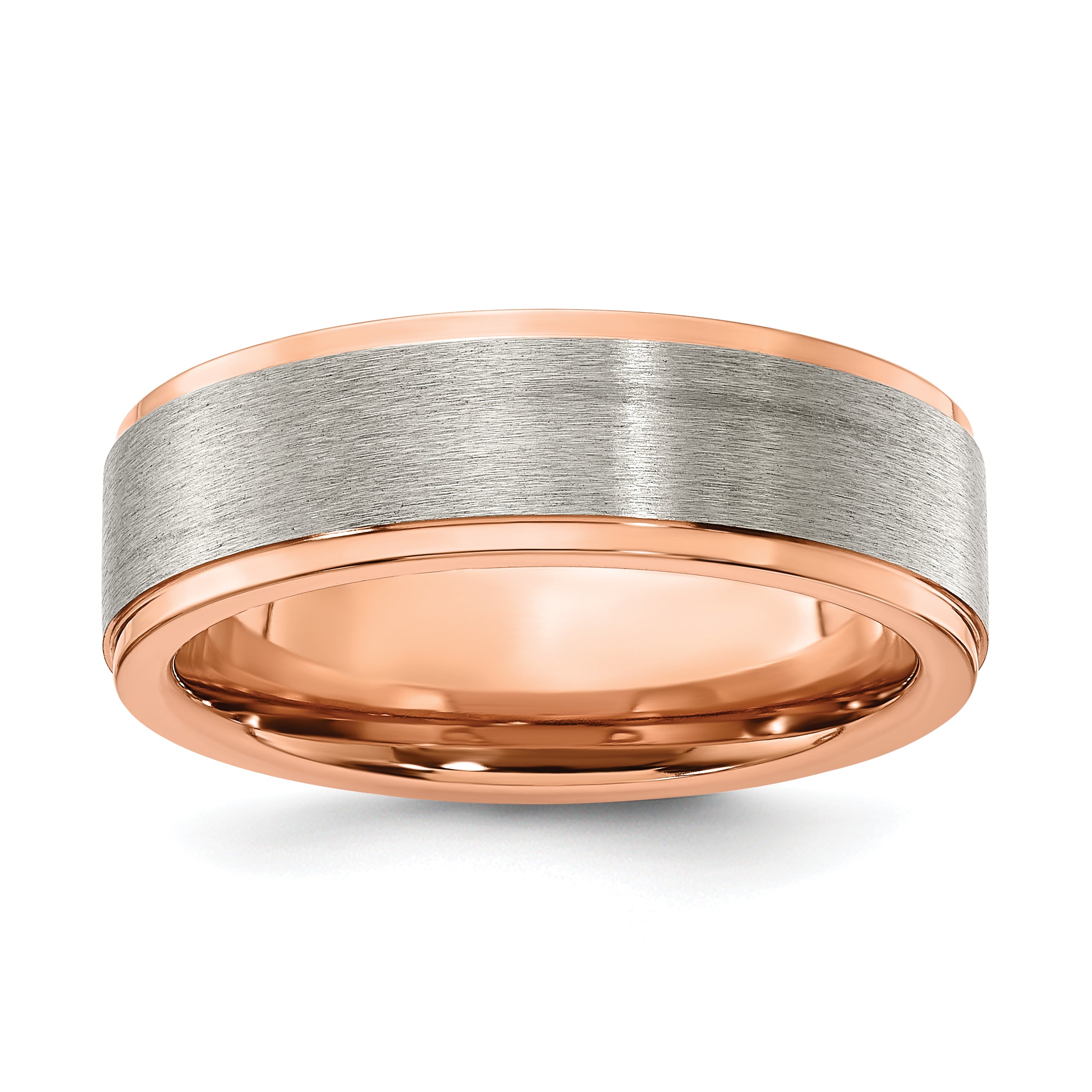 Chisel Titanium Brushed and Polished Rose IP-plated 7mm Band Main image