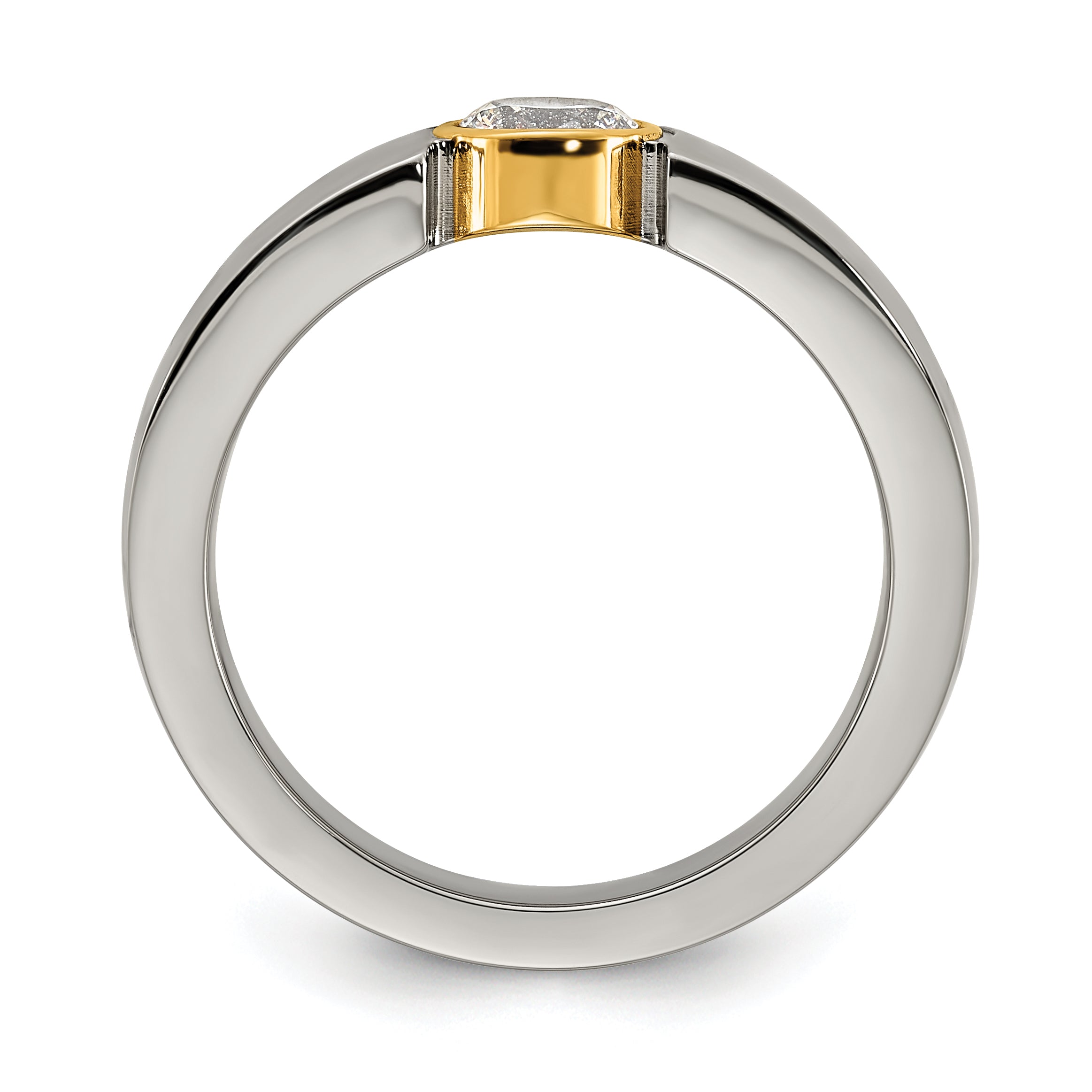 Tapered CZ Ring in Titanium with Yellow Gold IP Plating Secondary image