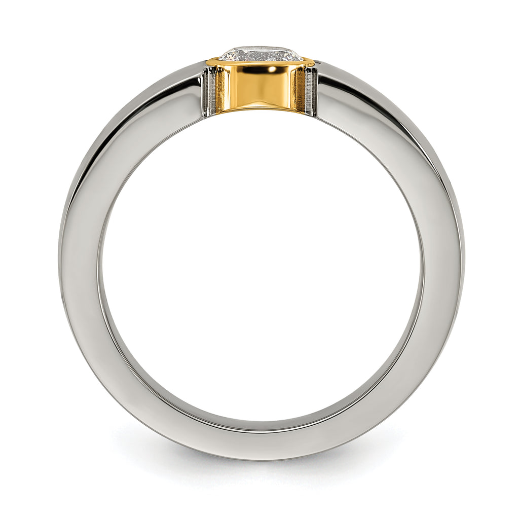 Chisel Titanium Polished Yellow IP-plated with CZ Tapered Ring
