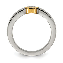 Chisel Titanium Polished Yellow IP-plated with CZ Tapered Ring