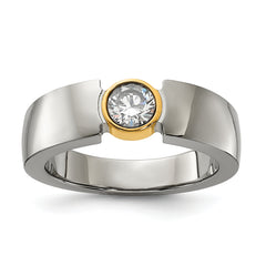 Chisel Titanium Polished Yellow IP-plated with CZ Tapered Ring