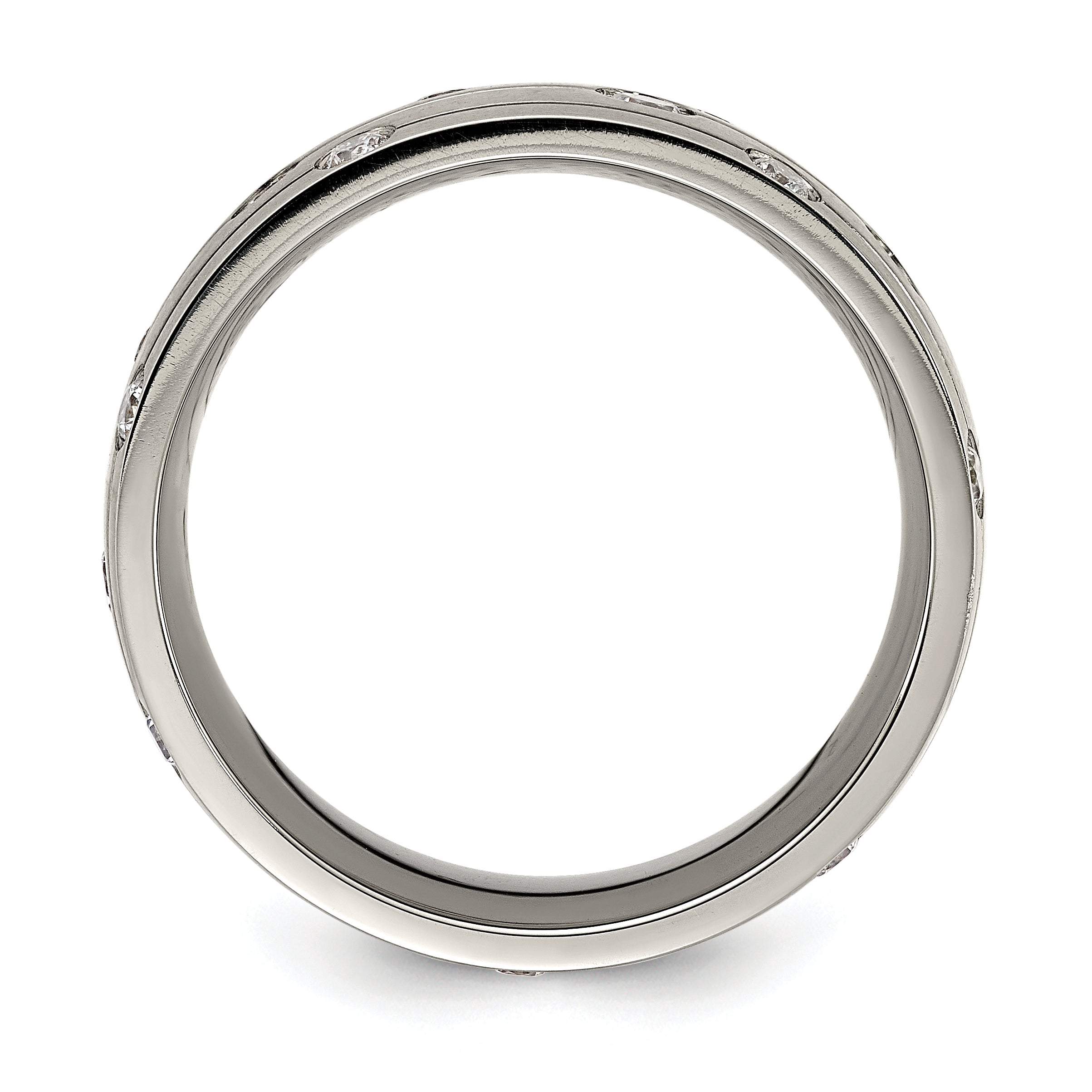 Brushed CZ Wedding Band in Titanium, 8mm Secondary image