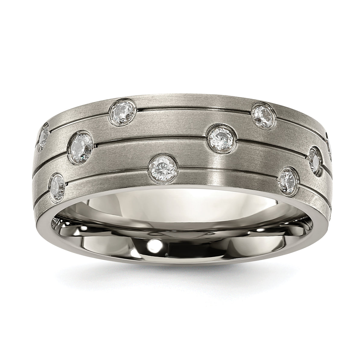 Chisel Titanium Brushed with CZ 8.00mm Band
