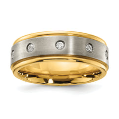 Chisel Titanium Polished with Brushed Center Yellow IP-plated CZ 8.00mm Band