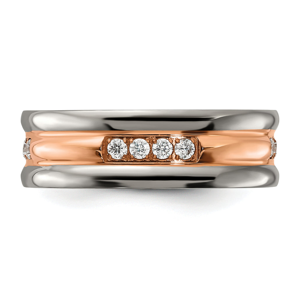 Chisel Titanium Polished Rose IP-plated with CZ 7.00mm Band