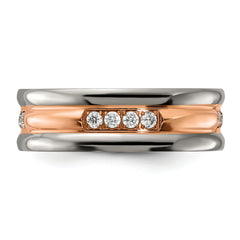 Chisel Titanium Polished Rose IP-plated with CZ 7.00mm Band