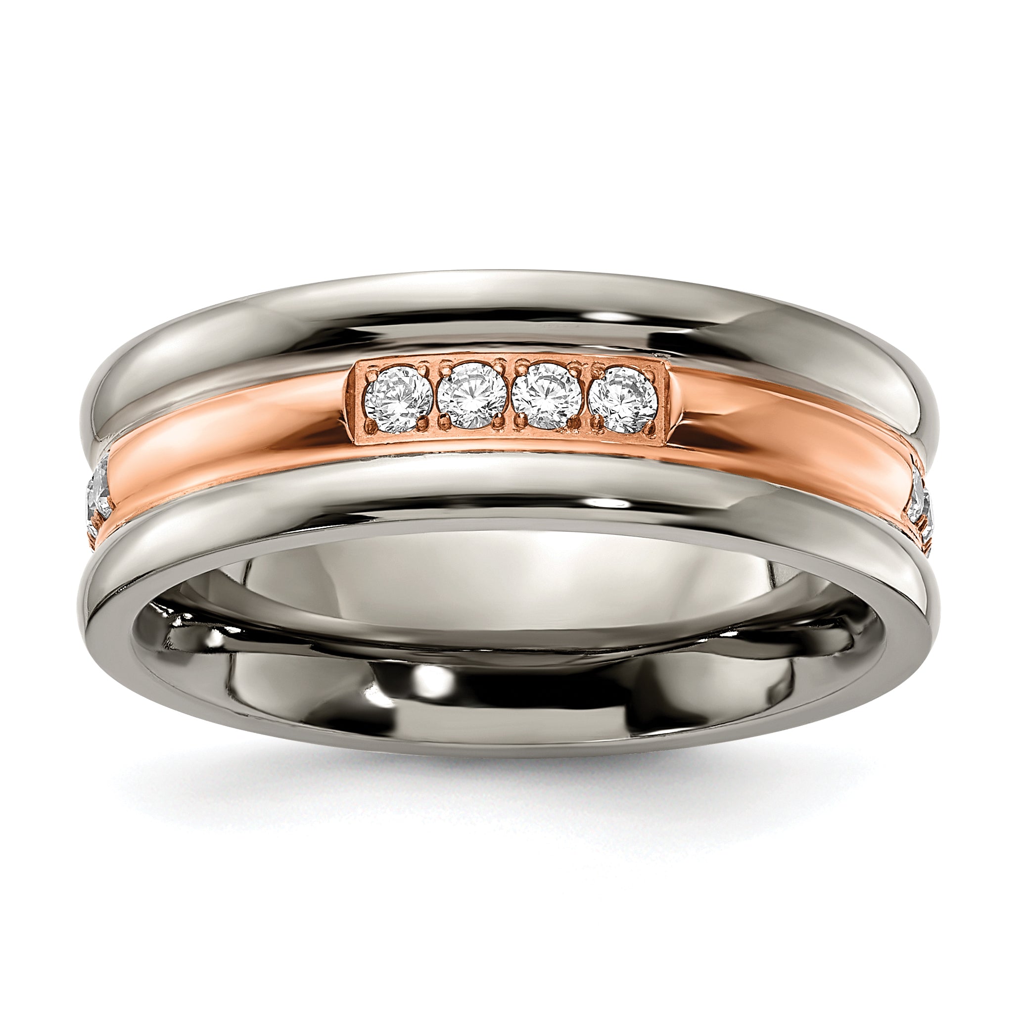 Chisel Titanium Polished Rose IP-plated with CZ 7.00mm Band Main image