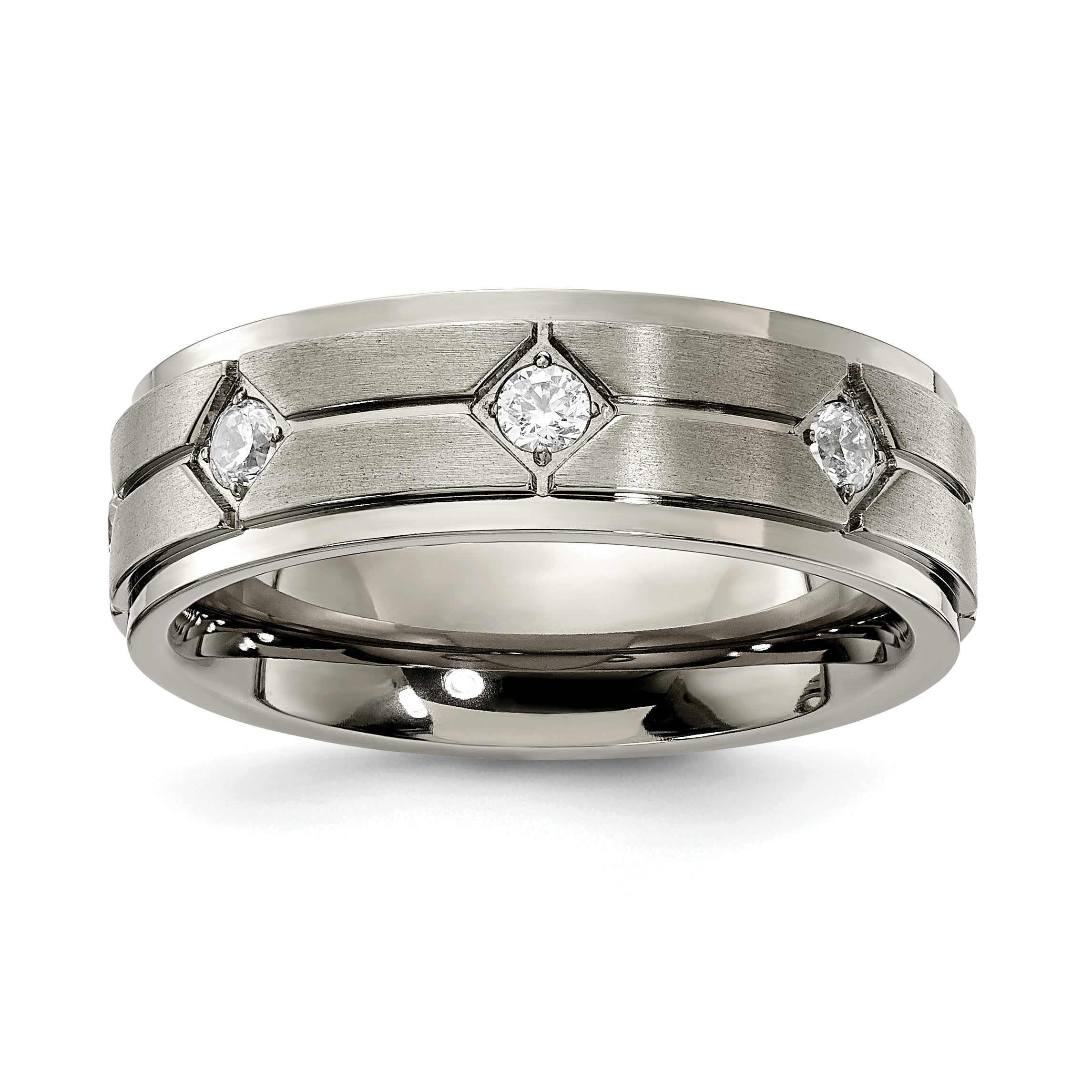 Chisel Titanium Polished with Brushed Center with CZ 7.00mm Band