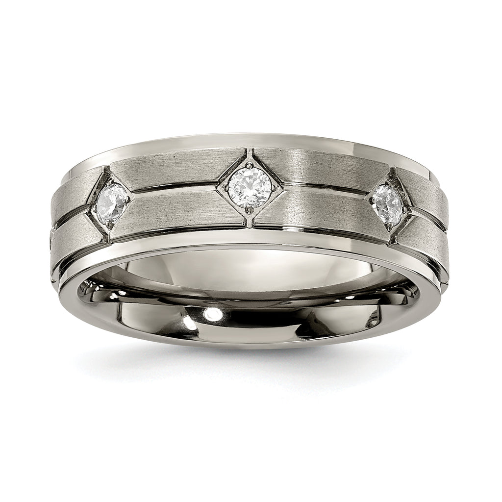 Chisel Titanium Polished with Brushed Center with CZ 7.00mm Band