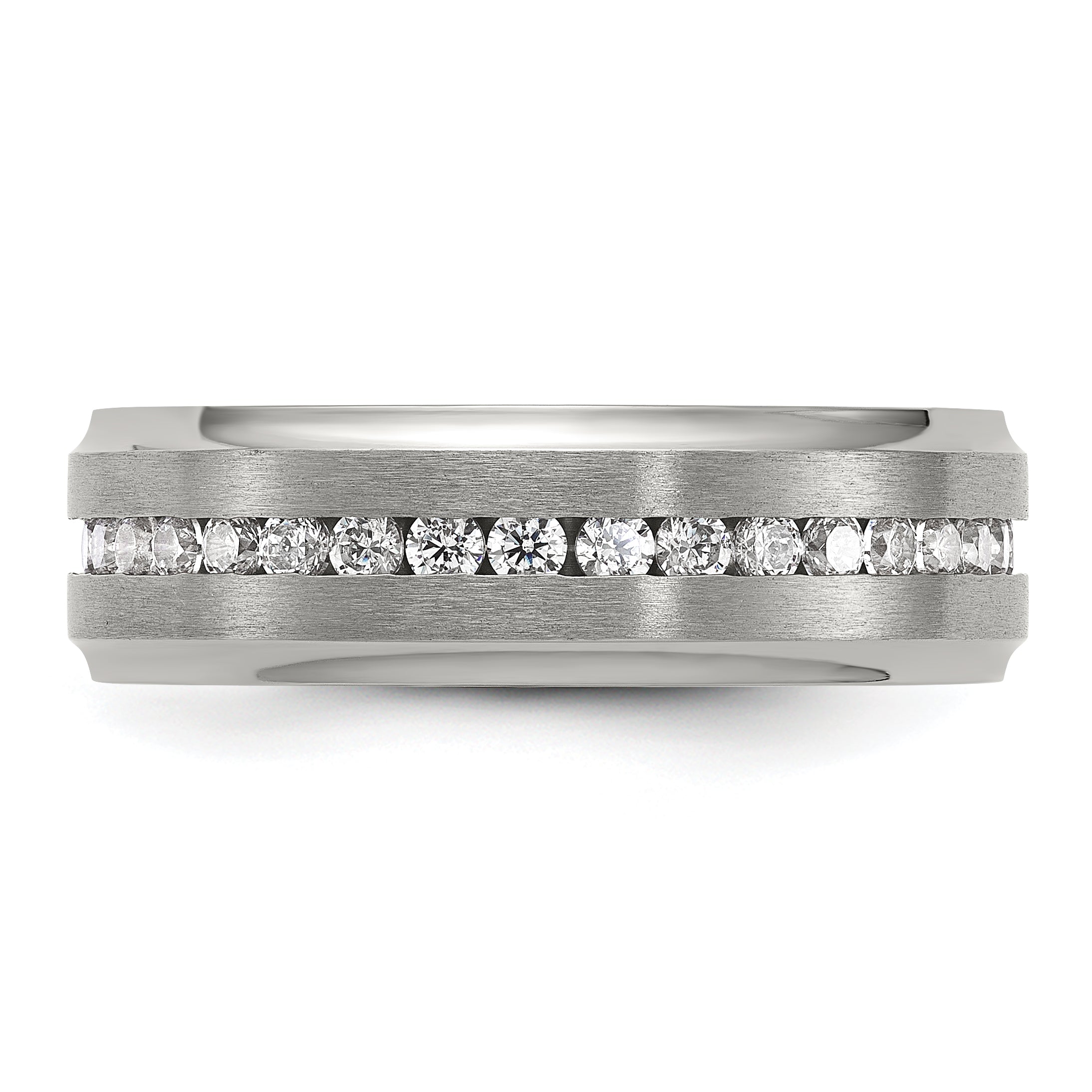 Chisel Titanium Polished with Brushed Center and CZ 7mm Band