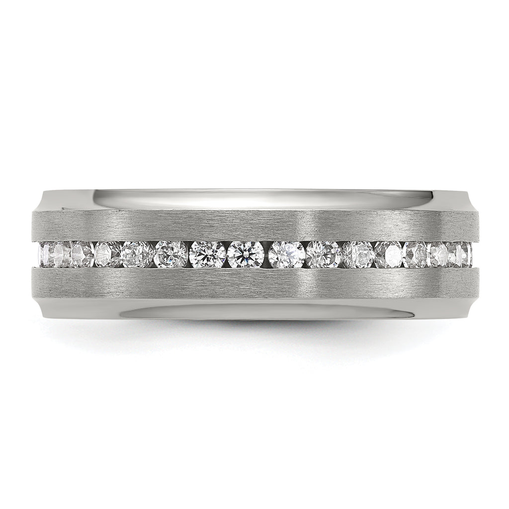 Chisel Titanium Polished with Brushed Center and CZ 7mm Band