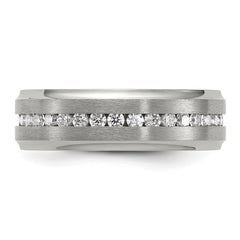 Chisel Titanium Polished with Brushed Center and CZ 7mm Band