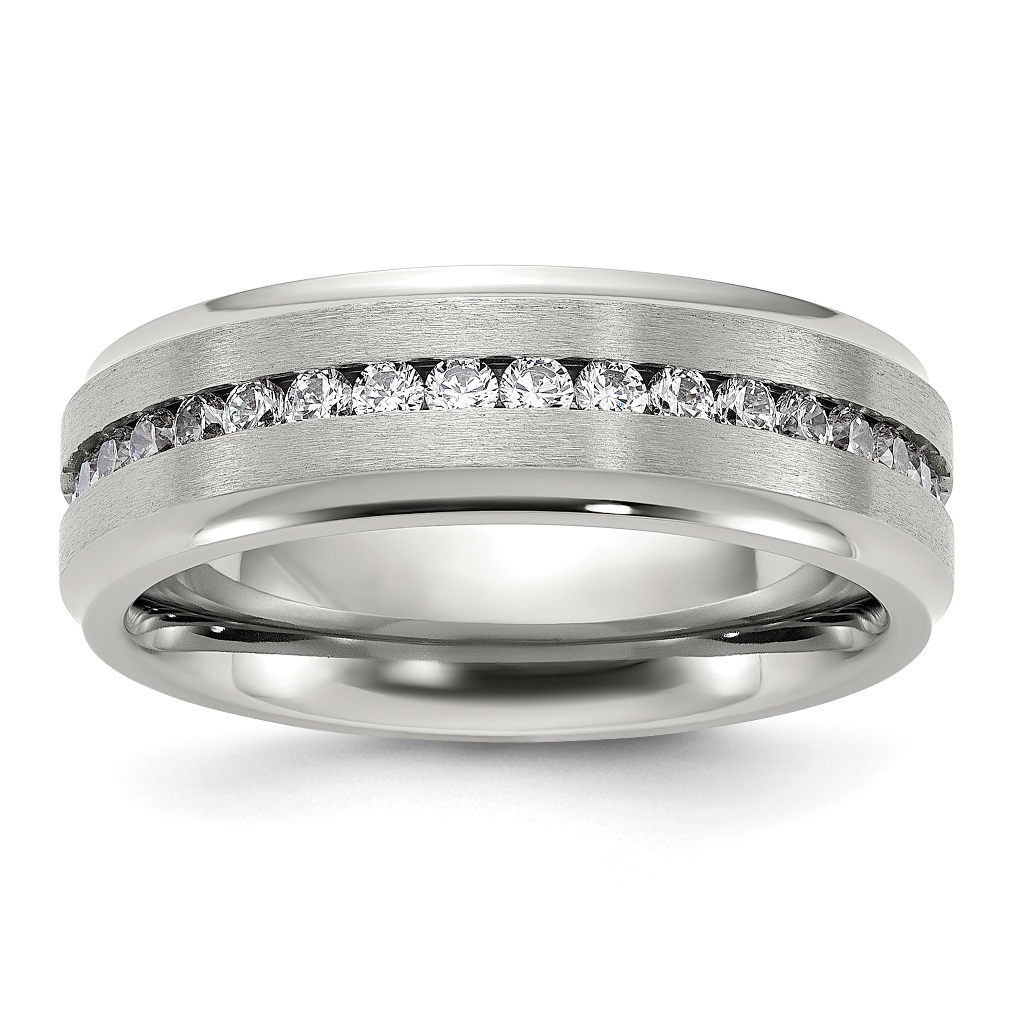 Chisel Titanium Polished with Brushed Center and CZ 7mm Band