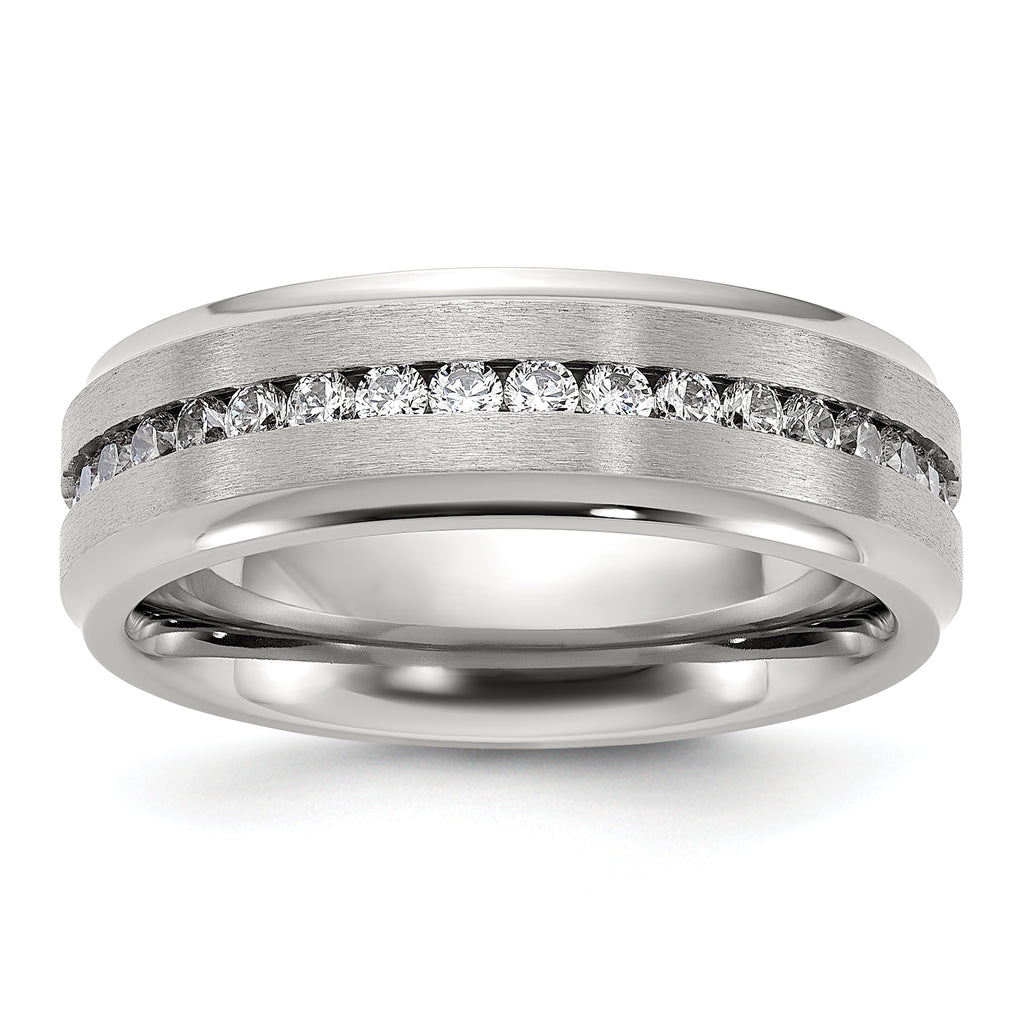 Chisel Titanium Polished with Brushed Center and CZ 7mm Band