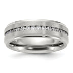 Chisel Titanium Polished with Brushed Center and CZ 7mm Band