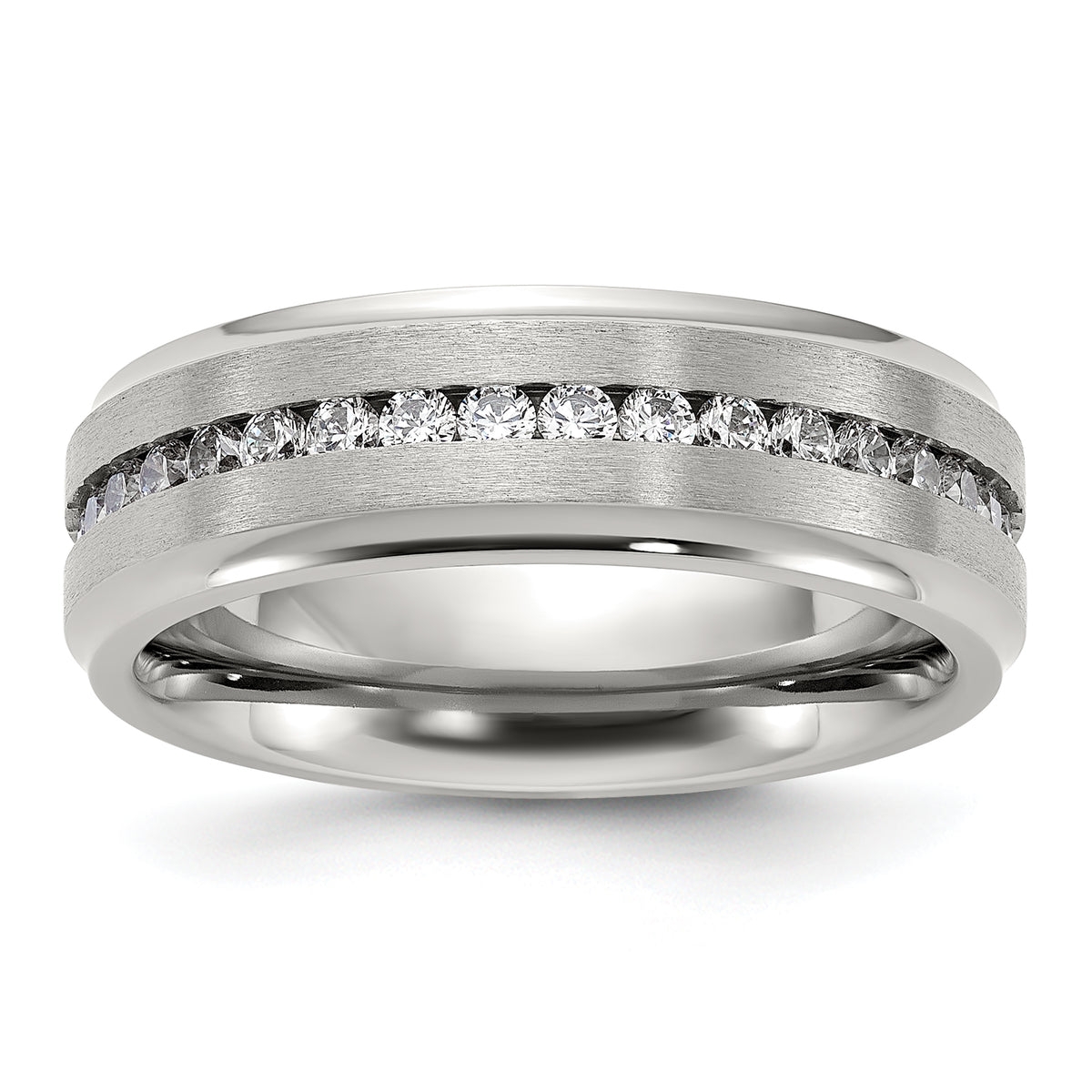 Chisel Titanium Polished with Brushed Center and CZ 7mm Band