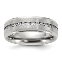Chisel Titanium Polished with Brushed Center and CZ 7mm Band