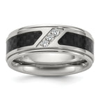 Chisel Titanium Polished with Black Carbon Fiber Inlay and CZ 8mm Band