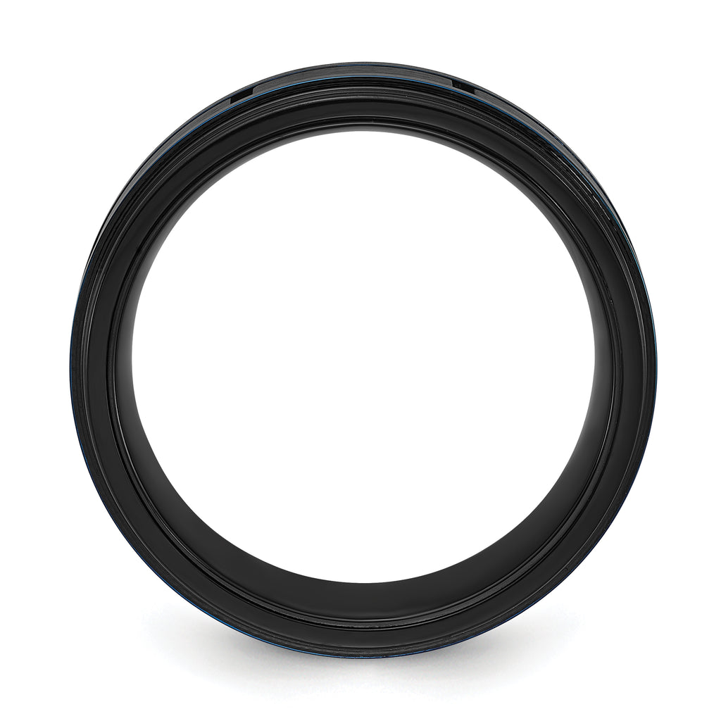 Chisel Titanium Brushed and Polished Black and Blue IP-plated 8mm Band