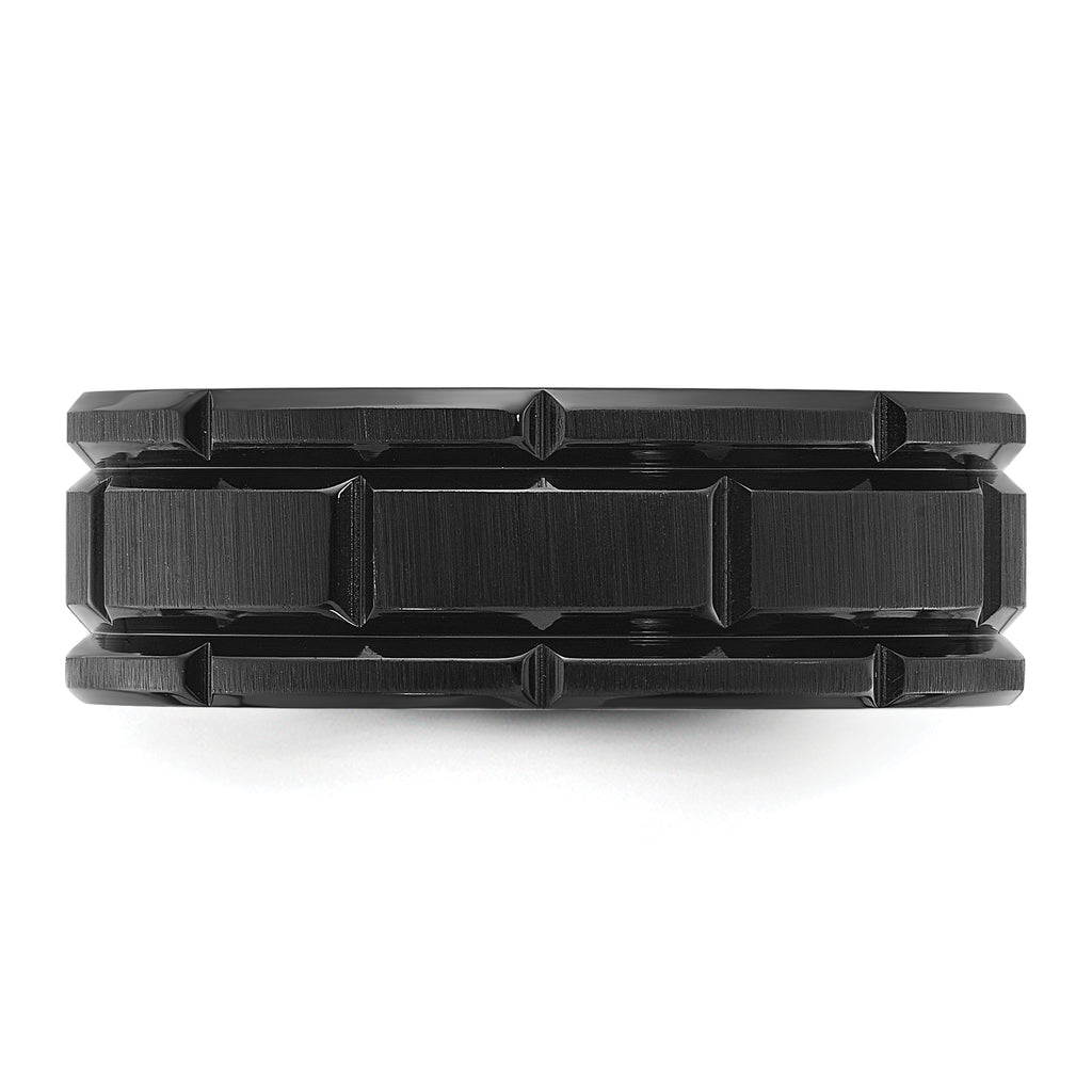 Chisel Titanium Brushed and Polished Black IP-plated Notched 8mm Band