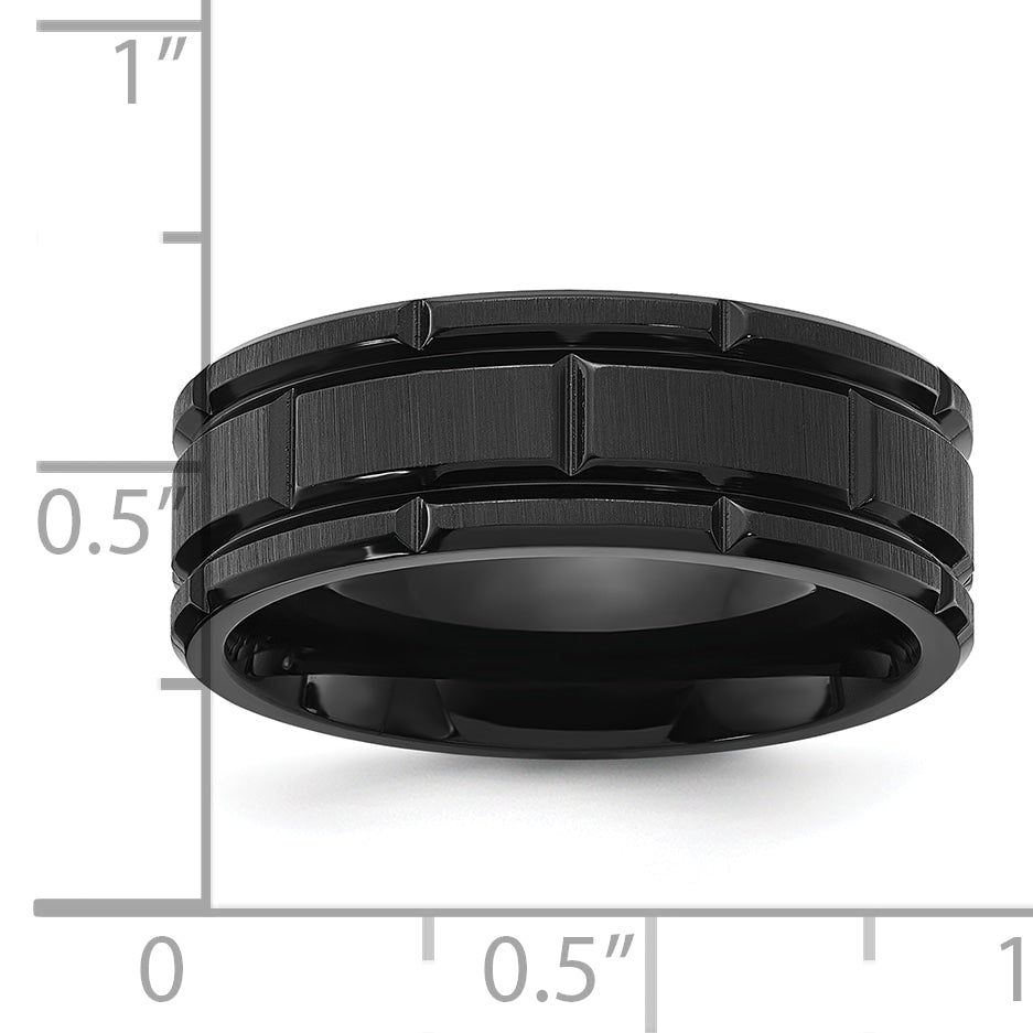 Chisel Titanium Brushed and Polished Black IP-plated Notched 8mm Band