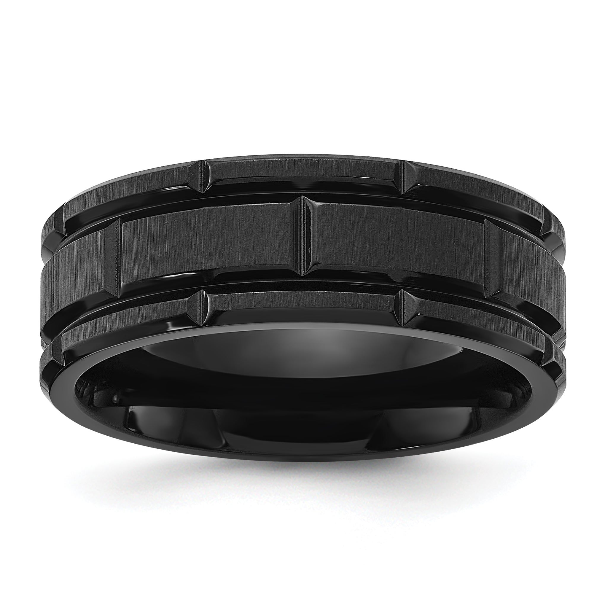 Chisel Titanium Brushed and Polished Black IP-plated Notched 8mm Band Main image