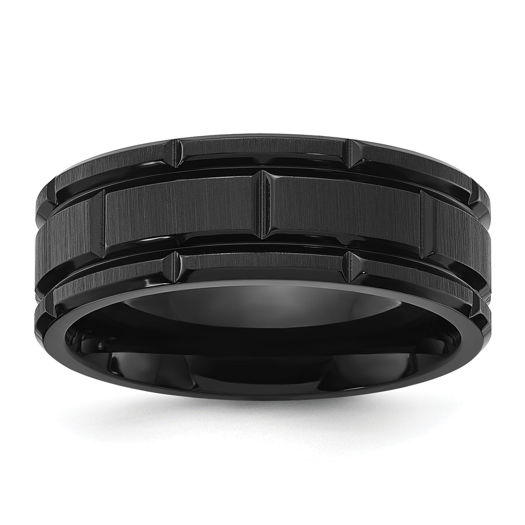 Chisel Titanium Brushed and Polished Black IP-plated Notched 8mm Band